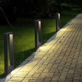 Modern Outdoor Bollard Light Black Waterproof for Pathway, Rectangular Design