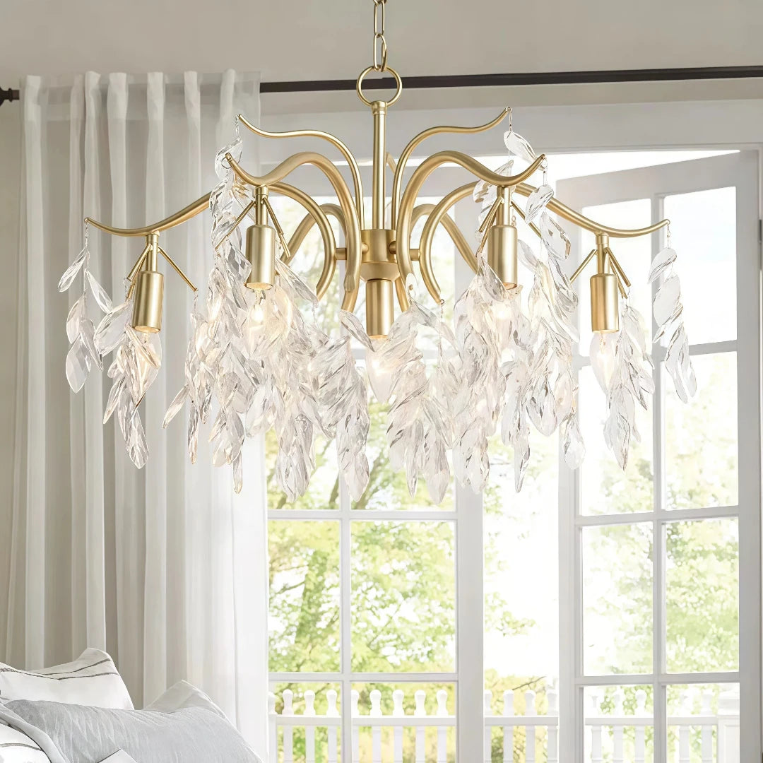 Luxury Crystal LED Chandelier Height Adjustable for Living Room