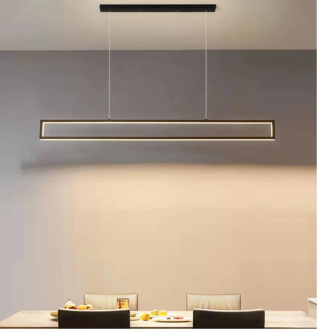 Minimalist Long Rectangular Pendant Light Metal Dimmable for Dining Room