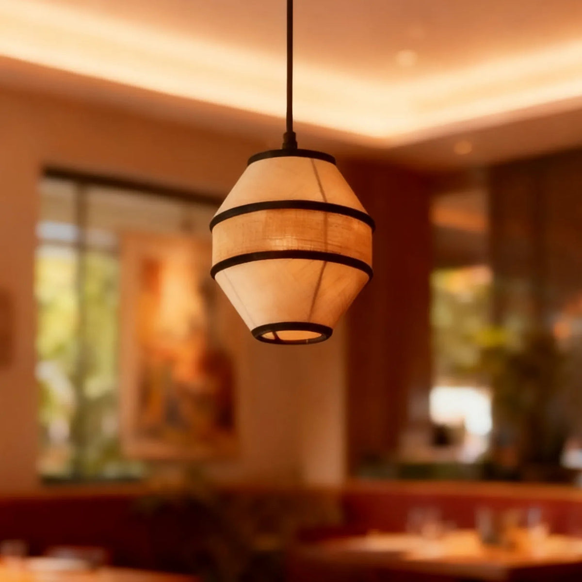 Japanese Pendant Light with Fabric Shade for Restaurant