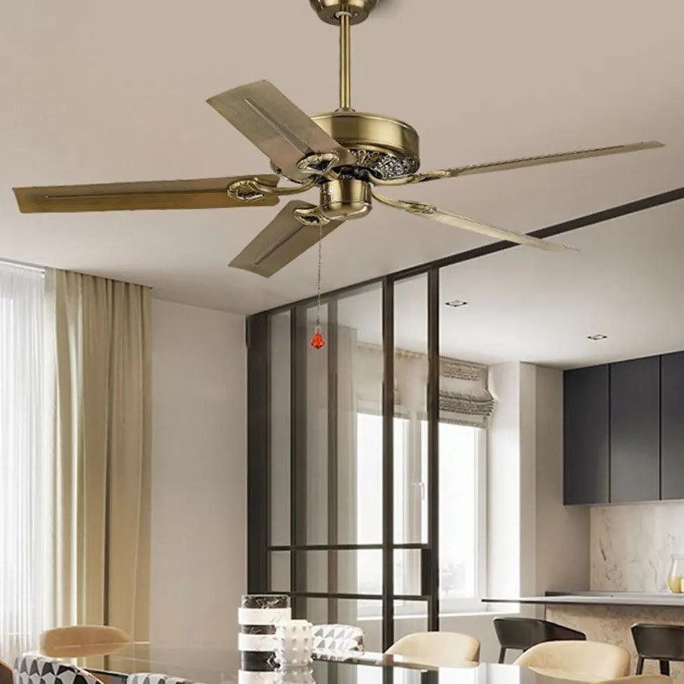 Zipper Style Five-Blade Brass Industrial Ceiling Fan - Clowas