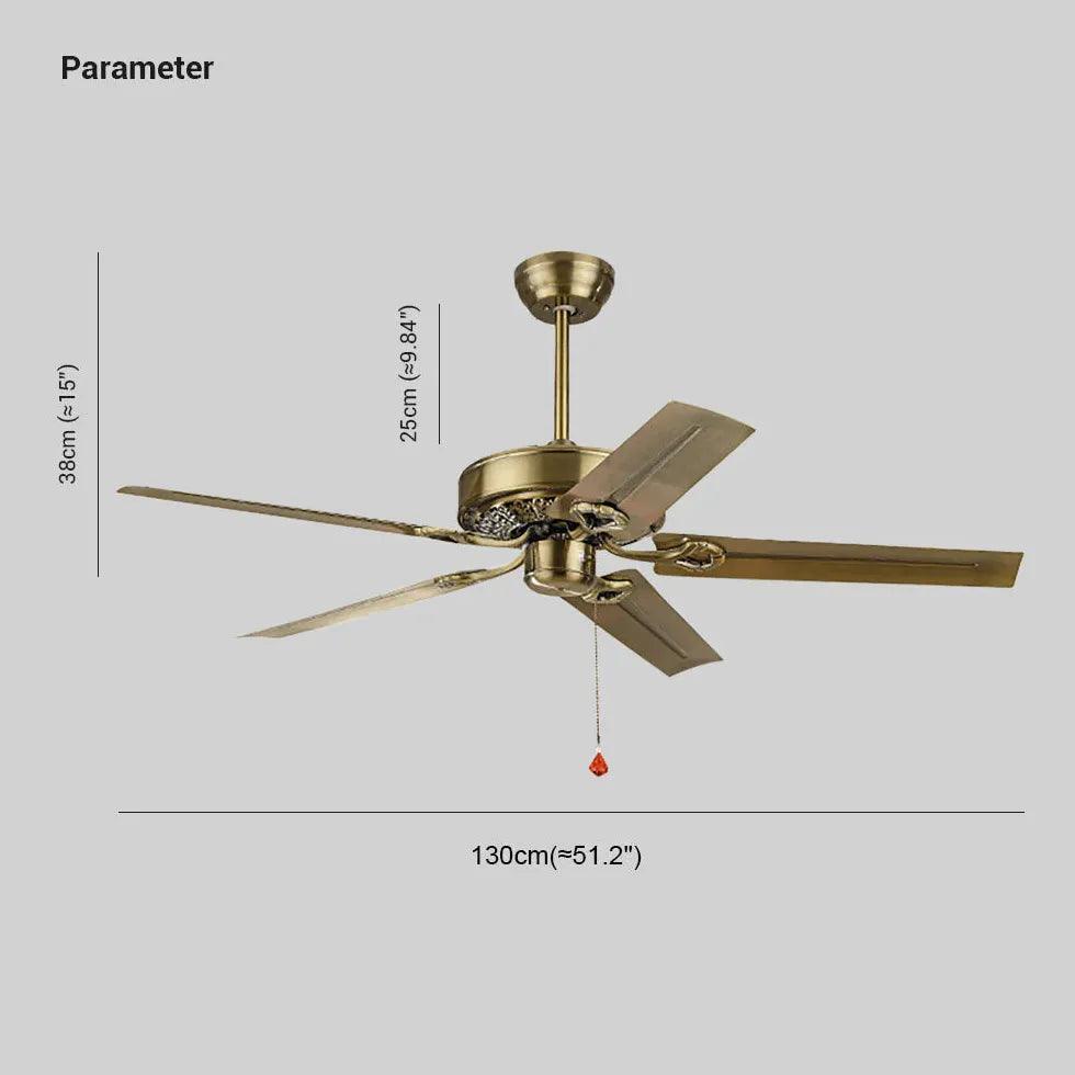 Zipper Style Five-Blade Brass Industrial Ceiling Fan - Clowas