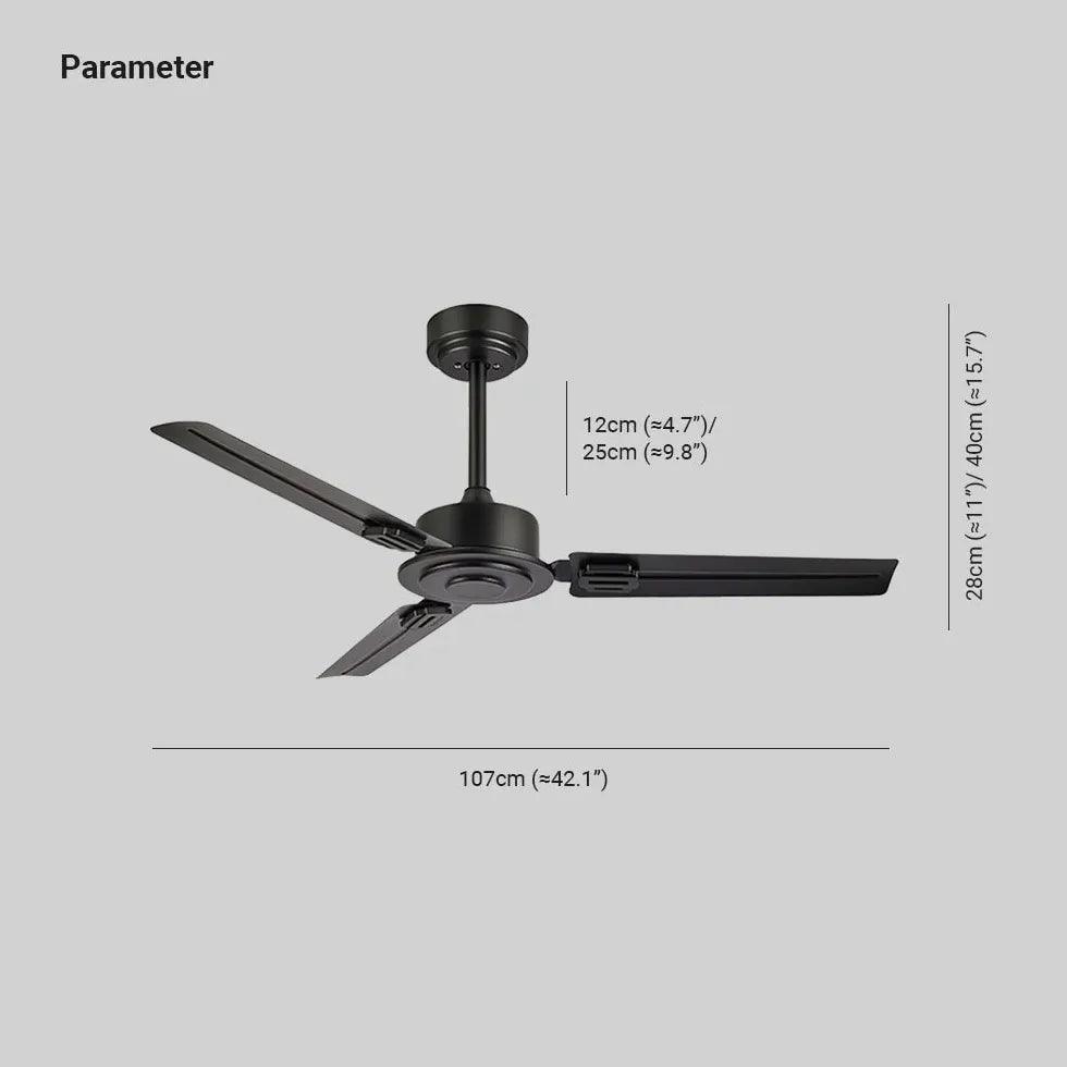 Black Three-Blade Industrial Dining Ceiling Fan - Clowas