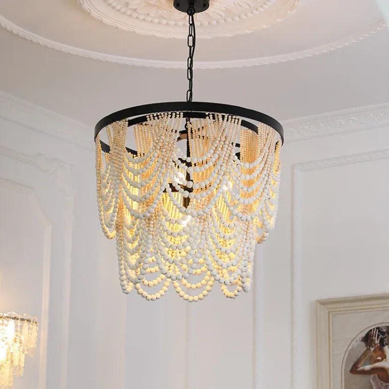 Multi-Layer Beaded Design Wooden Chandelier - Clowas