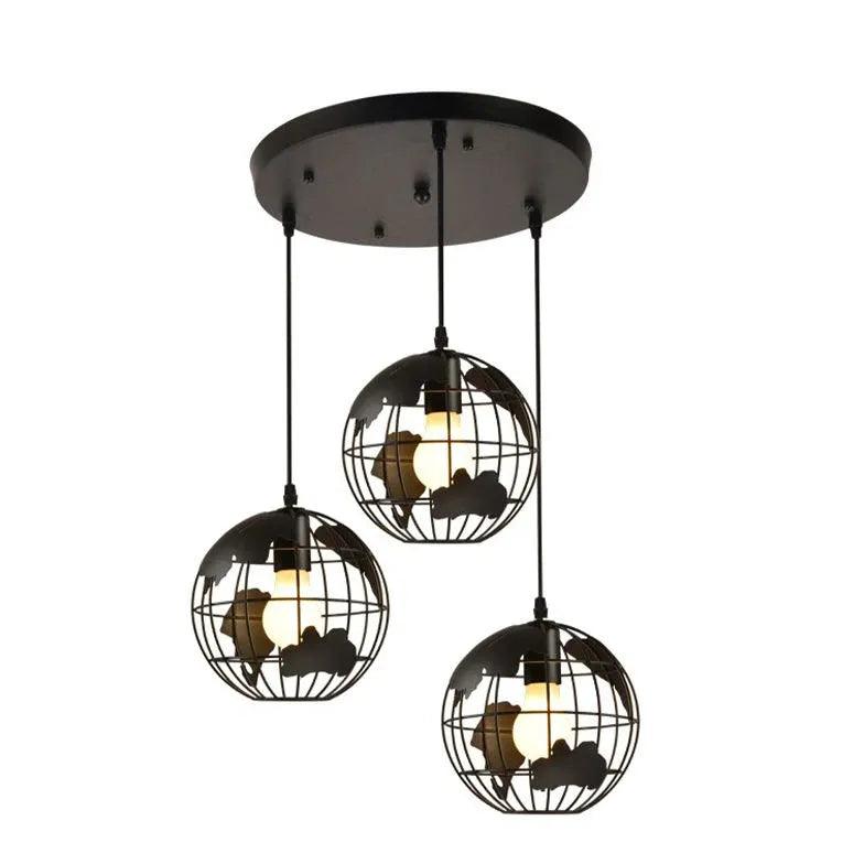 Globe-Shaped Black Frame Dining Room Pendant Light - Clowas