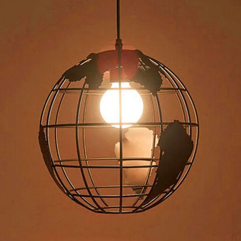 Globe-Shaped Black Frame Dining Room Pendant Light - Clowas