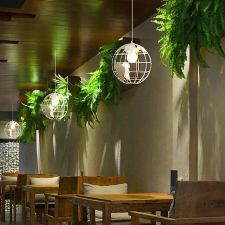 Globe-Shaped Black Frame Dining Room Pendant Light - Clowas