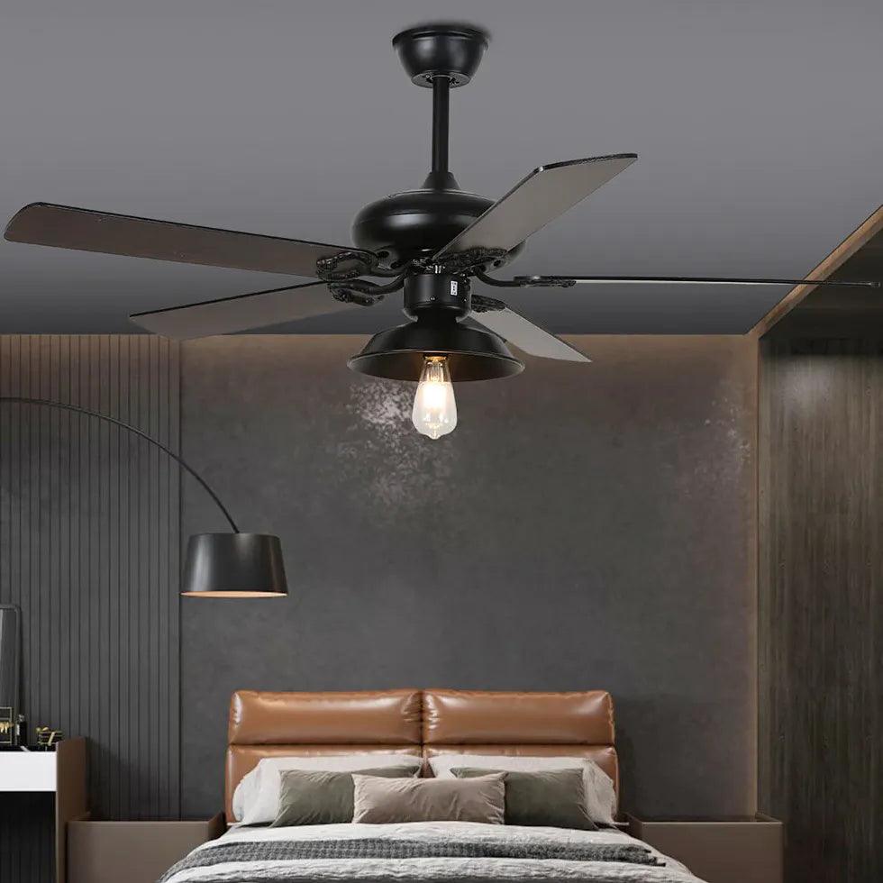 Black Metal Shade Vintage Industrial Ceiling Fan Light - Clowas