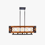 Rectangular Wooden Frame Metal Rod Dining Pendant Light - Clowas