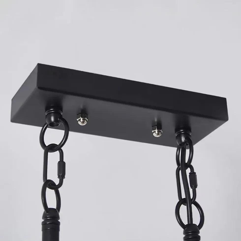 Rectangular Wooden Frame Metal Rod Dining Pendant Light - Clowas