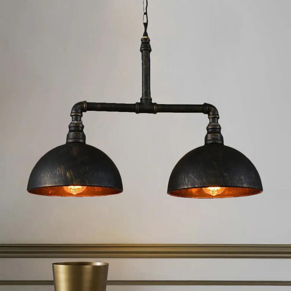 Black Metal Dual-Shade Industrial Pendant Light - Clowas