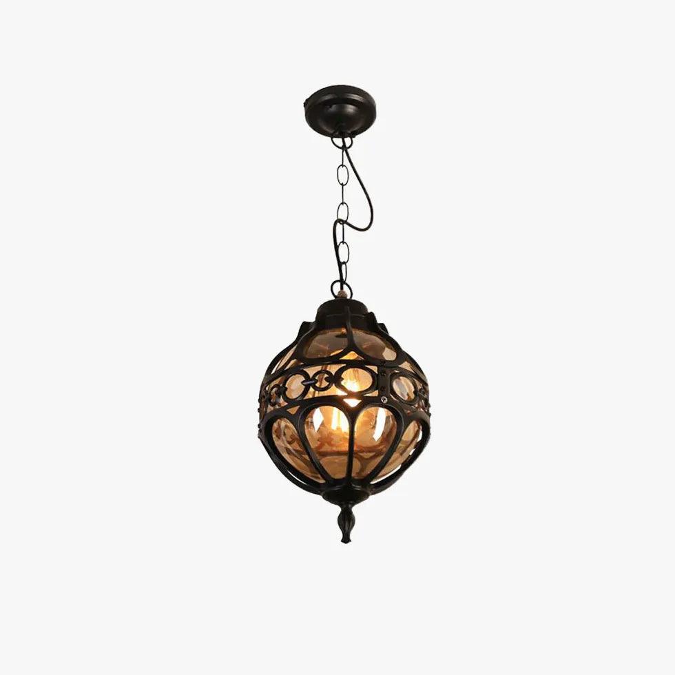 Spherical Carved Antique Copper Tone Pendant Light - Clowas