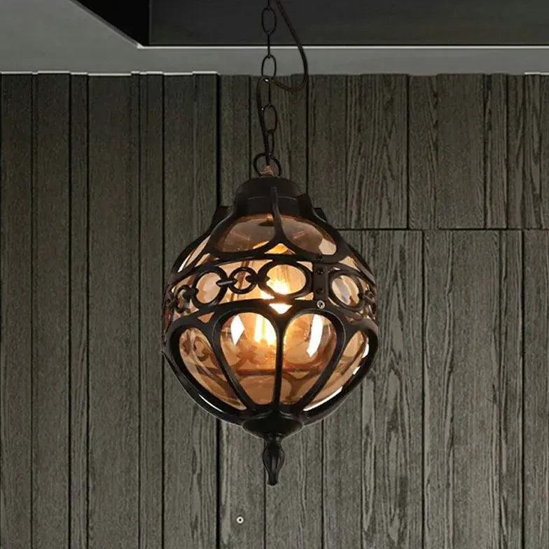 Spherical Carved Antique Copper Tone Pendant Light - Clowas
