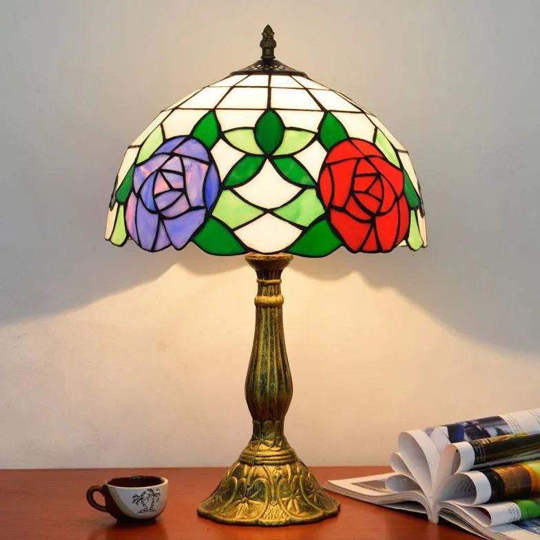 Table lamp with colourful glass shade