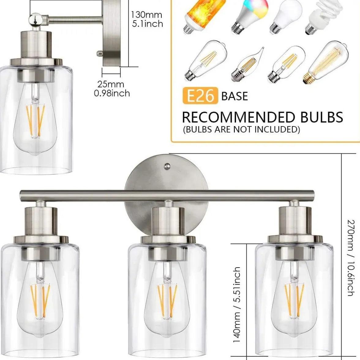 Nickel Vintage Glass Bathroom Wall Lights - Clowas