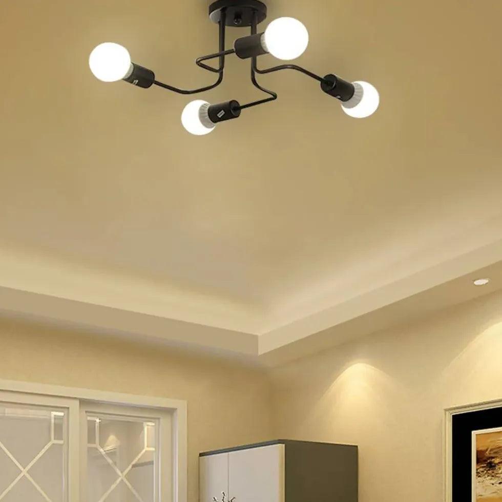 Multi-Light Branch Design Black Metal Ceiling Light - Clowas