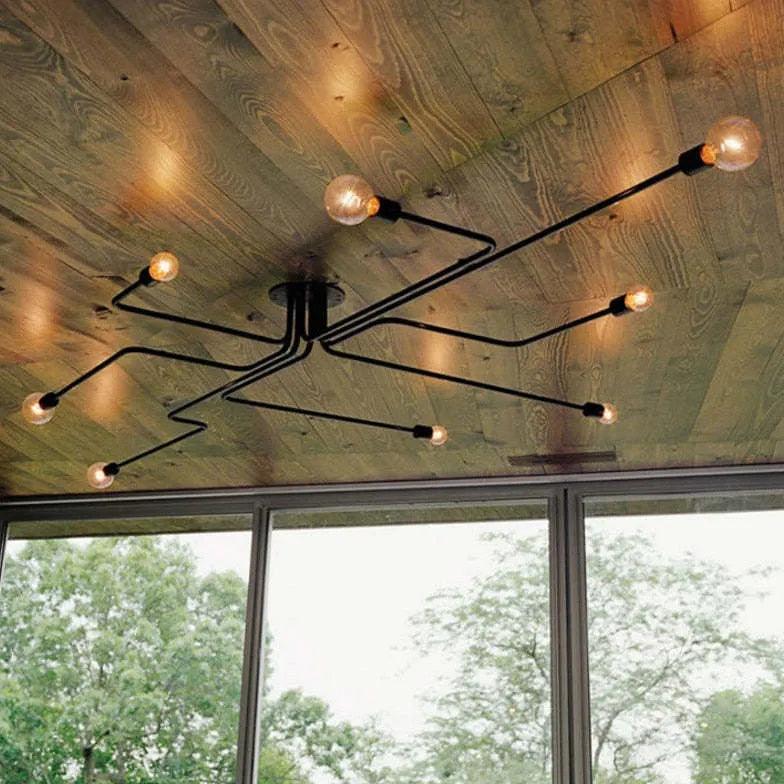 Multi-Light Branch Design Black Metal Ceiling Light - Clowas