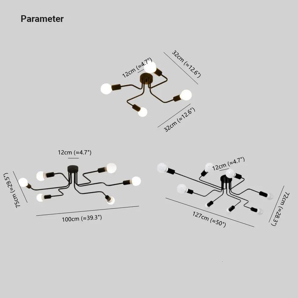 Multi-Light Branch Design Black Metal Ceiling Light - Clowas