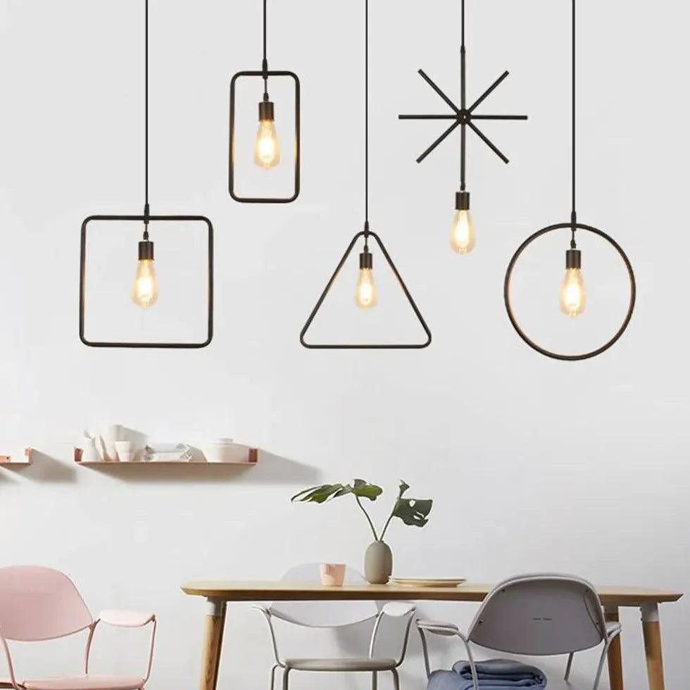 Rope Geometric Frame Black Industrial Pendant Light - Clowas
