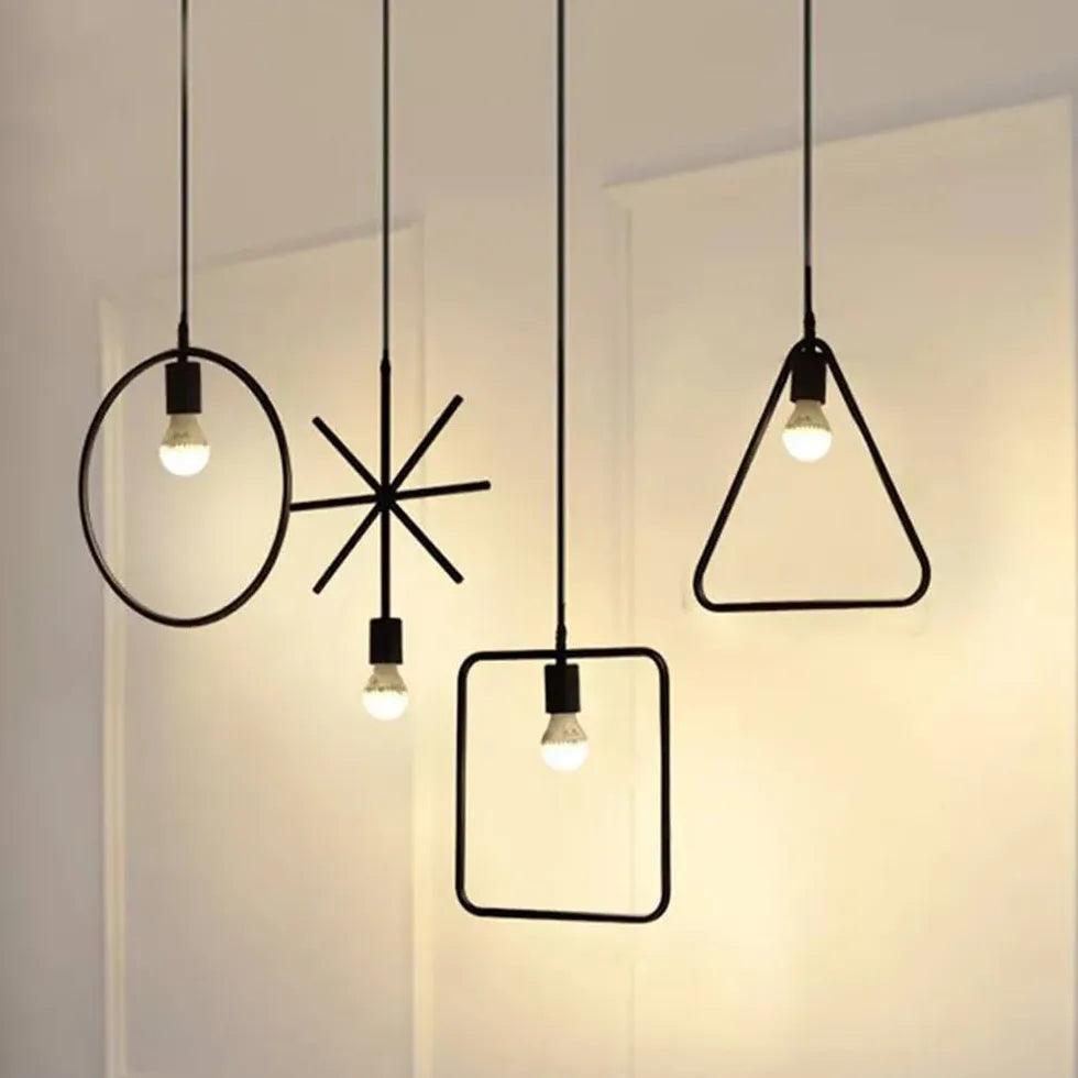 Rope Geometric Frame Black Industrial Pendant Light - Clowas