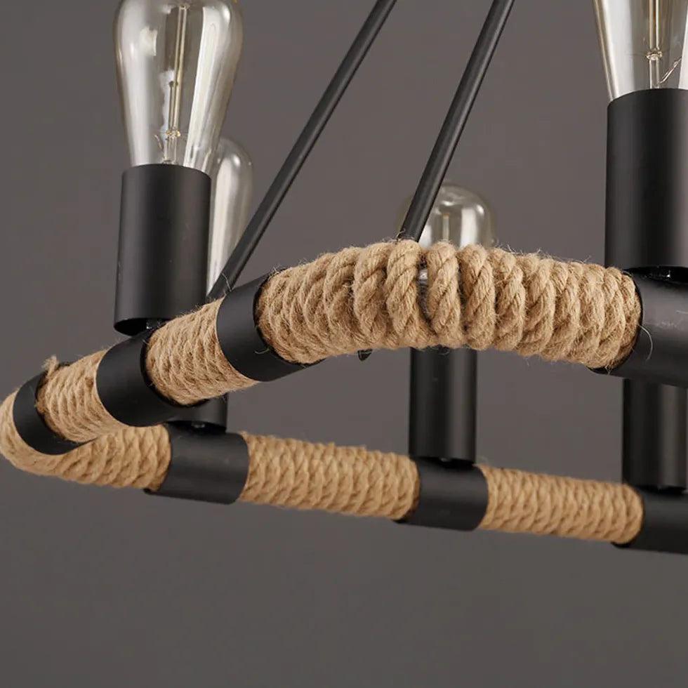 Rectangular Rope Structure Black Industrial Pendant Light - Clowas