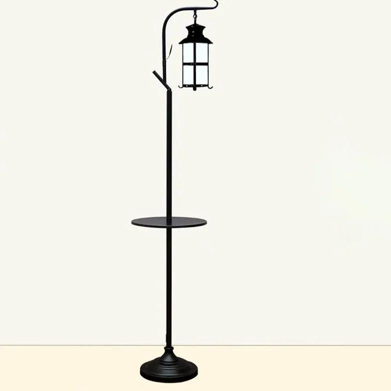 Black Lantern Style with Tray Floor Lamp - Clowas