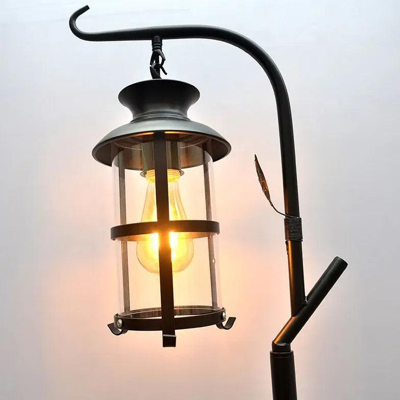 Black Lantern Style with Tray Floor Lamp - Clowas