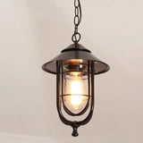 Lantern-Style Black Metal Industrial Pendant Light - Clowas