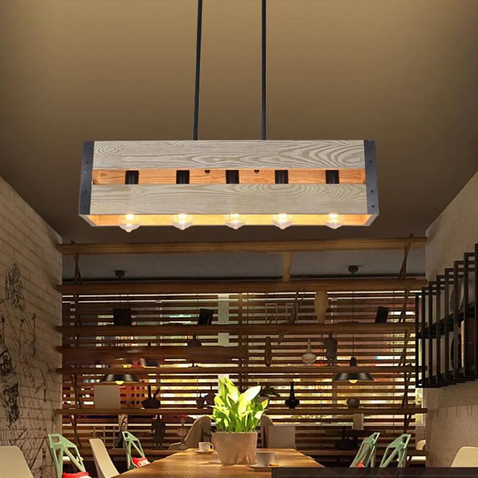 Rectangular Wooden Frame Vintage Dining Pendant Light - Clowas