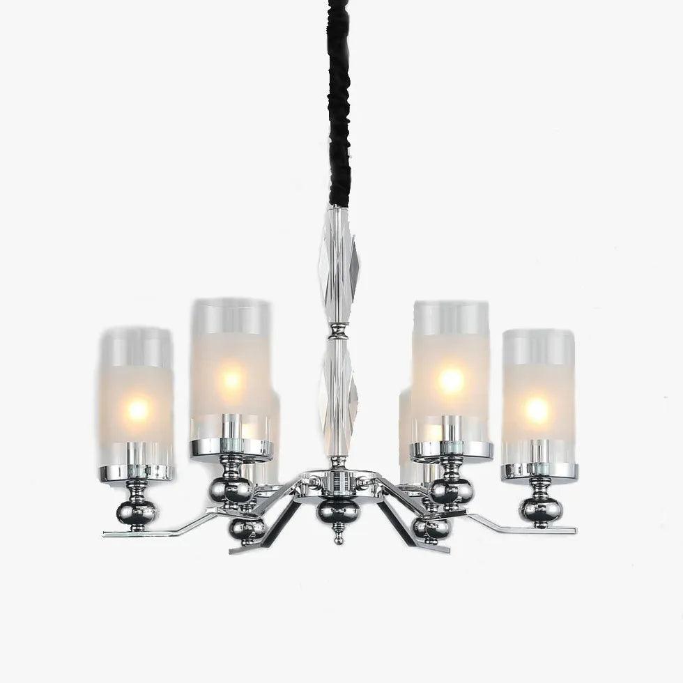 Cylindrical Shade Silver Modern Glass Chandelier - Clowas