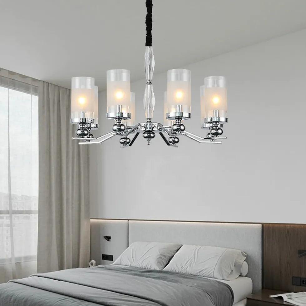 Cylindrical Shade Silver Modern Glass Chandelier - Clowas
