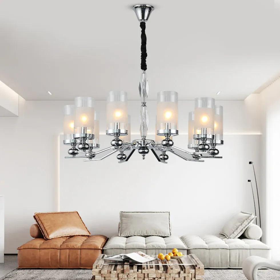Cylindrical Shade Silver Modern Glass Chandelier - Clowas