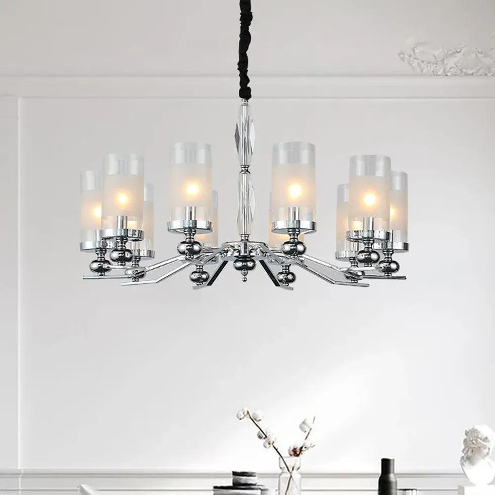 Cylindrical Shade Silver Modern Glass Chandelier - Clowas