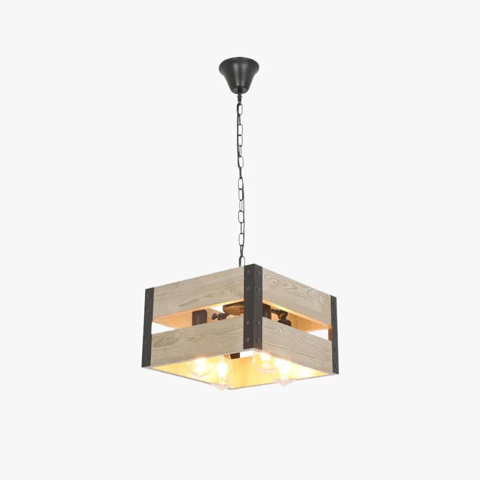 Cube-Shaped Wooden Frame Vintage Dining Pendant Light - Clowas
