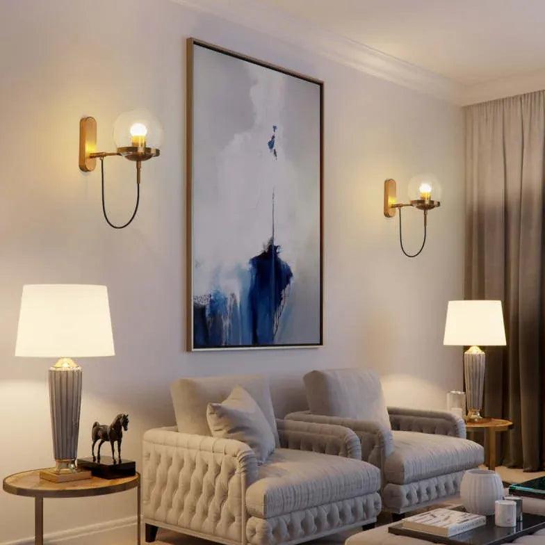 Round Glass Black Living Room Wall Light - Clowas