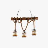 Jute Lantern Design Vintage Wooden Pendant Light - Clowas