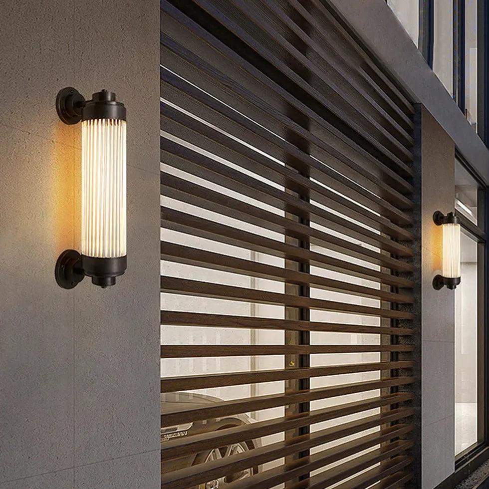 Ribbed Glass Wall Light Outdoor Black - Clowas