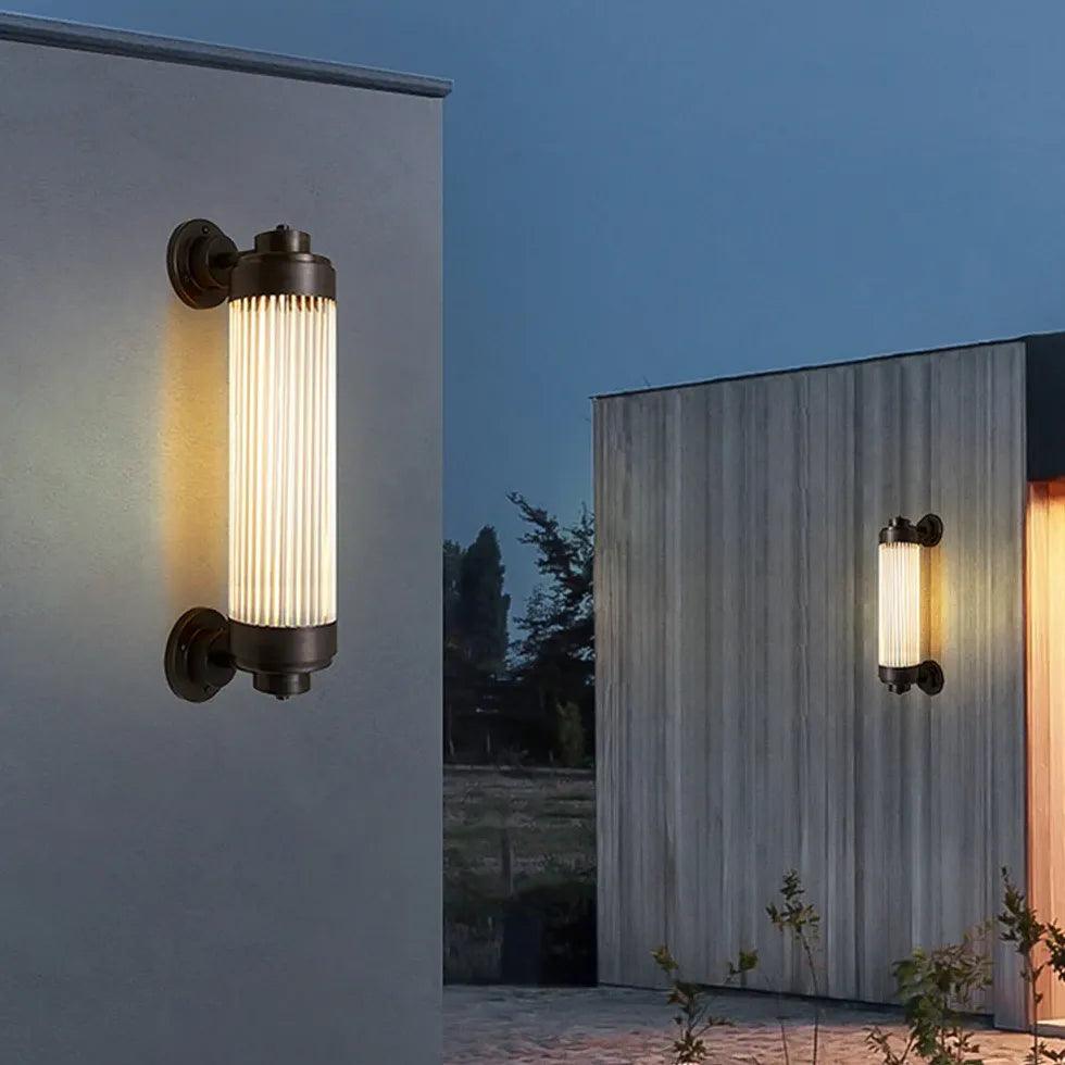 Ribbed Glass Wall Light Outdoor Black - Clowas