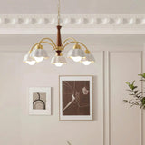 Flower-Shaped White Shade Vintage Wooden Chandelier - Clowas