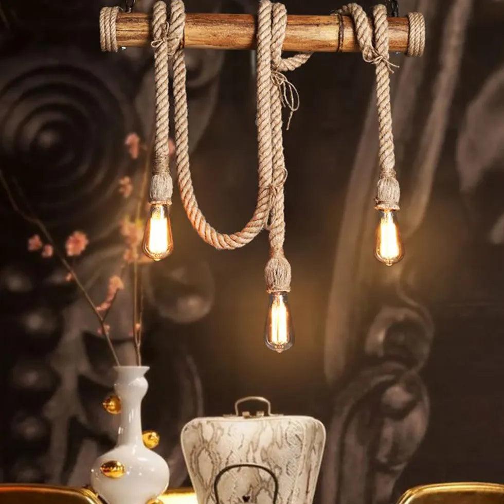 Rope Design Vintage Wood Pendant Light - Clowas