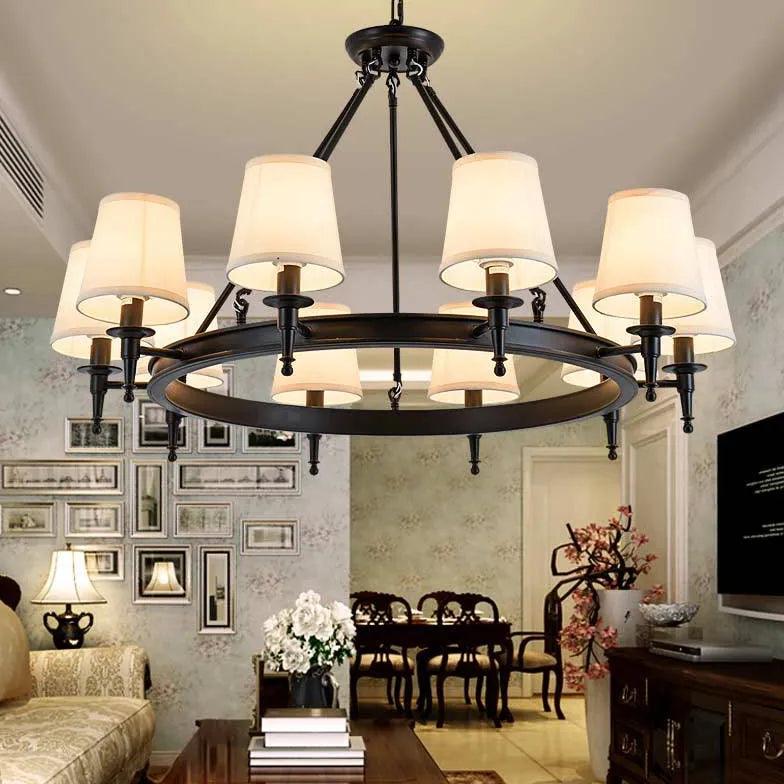 Multi-Light Fabric Shade Industrial Living Room Chandelier - Clowas
