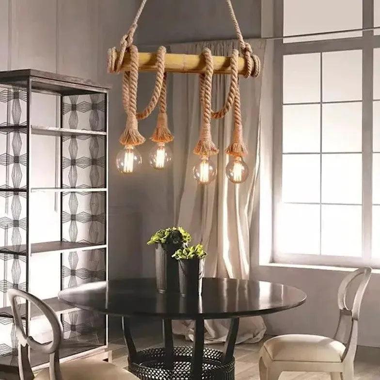 Rope Design Multi-Light Vintage Wooden Pendant Light - Clowas