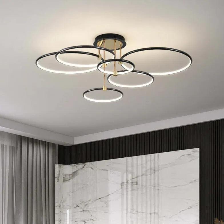 Multi-light Ring Modern Black LED Ceiling Light - Clowas