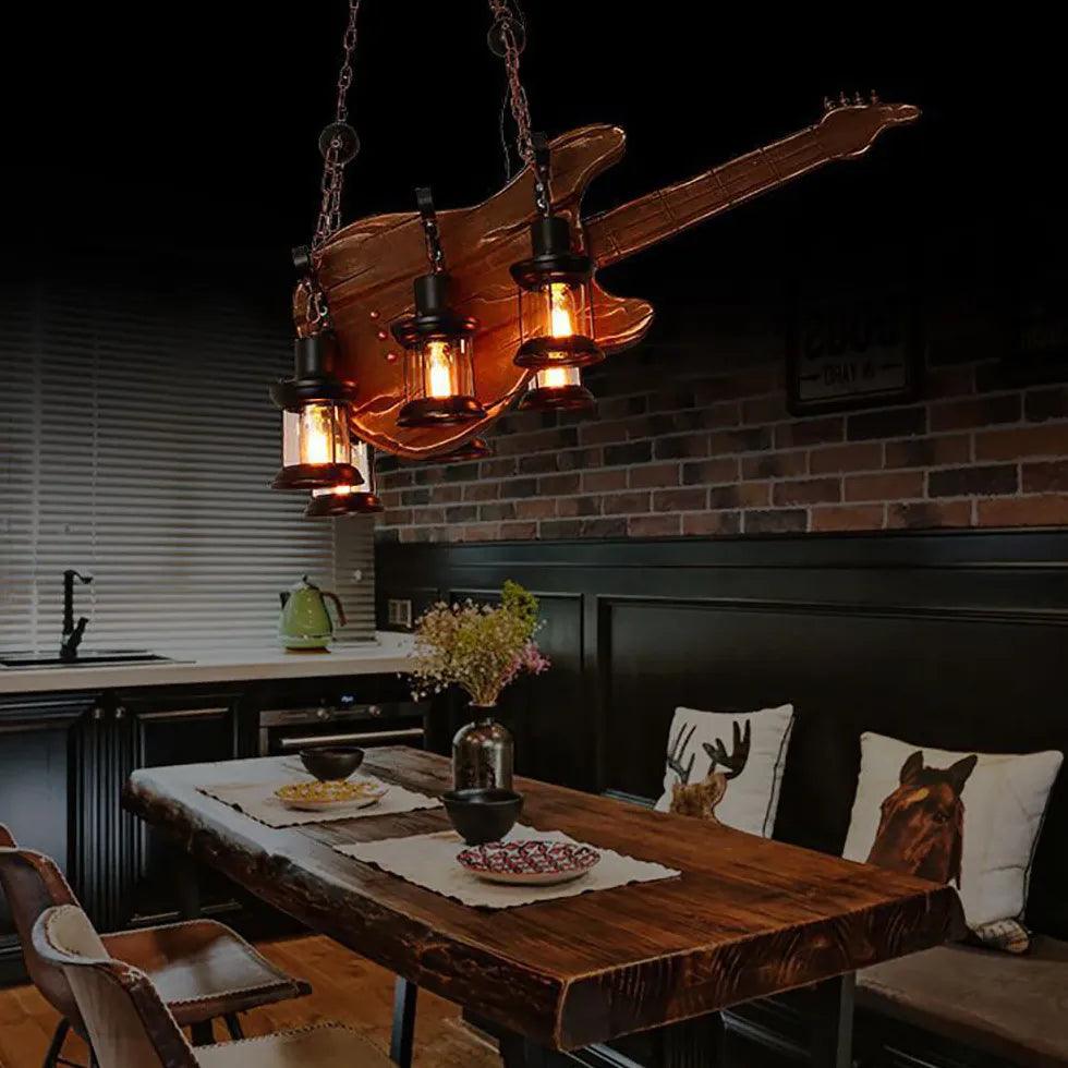 Guitar-Shaped Vintage Wood Dining Room Pendant Light - Clowas
