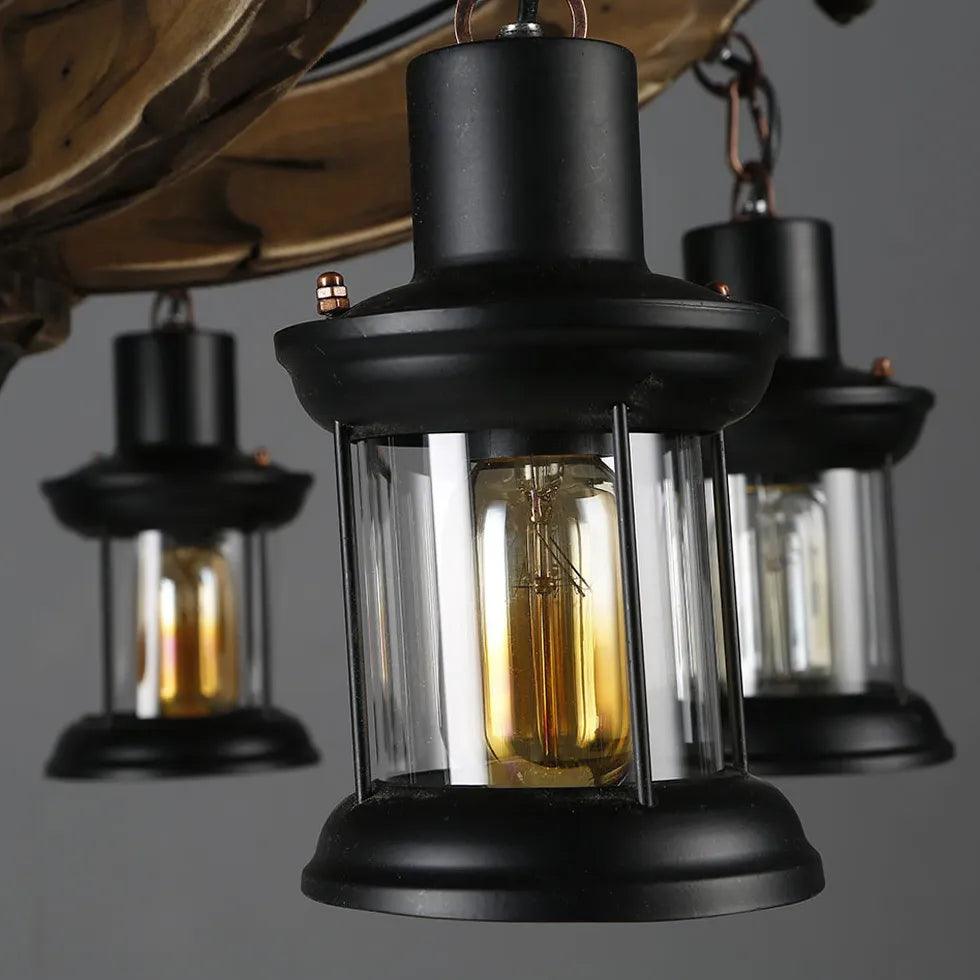Multi-Light Wooden Lantern Dining Room Pendant Light - Clowas