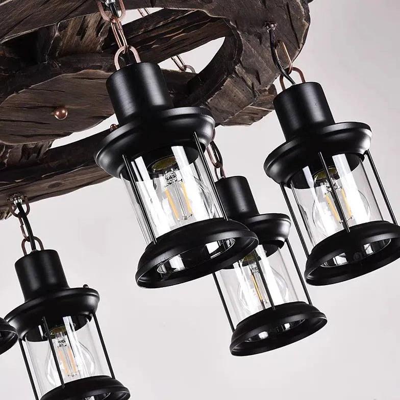 Wooden Wheel Shaped Multi-Light Industrial Chandelier - Clowas