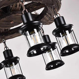 Wooden Wheel Shaped Multi-Light Industrial Chandelier - Clowas