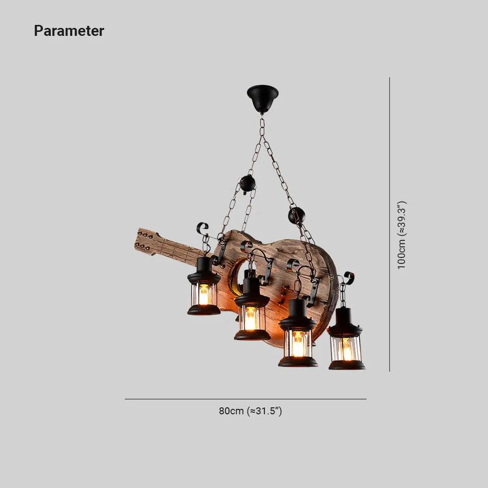 Guitar-Shaped Multi-Light Wooden Vintage Pendant Light - Clowas