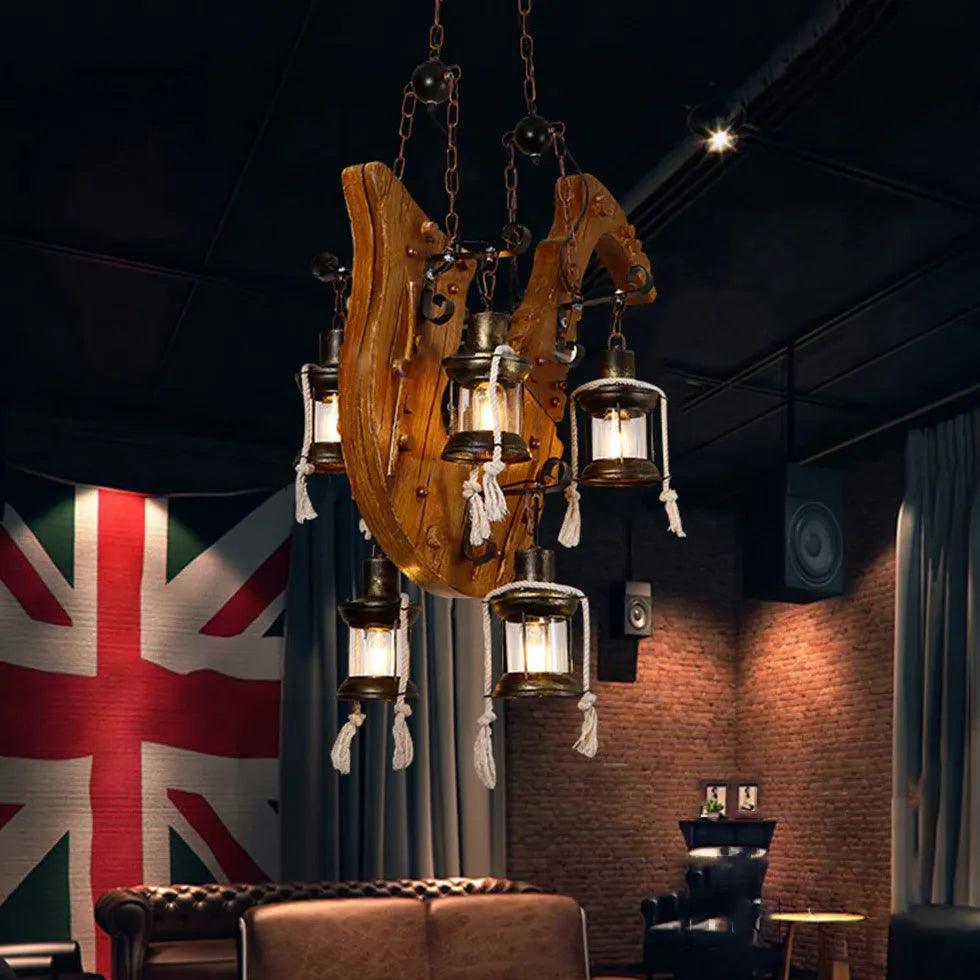 Anchor-Shaped Wooden Vintage Lantern Pendant Light - Clowas