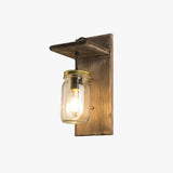 Glass Bottle Shade Vintage Wooden Wall Light - Clowas